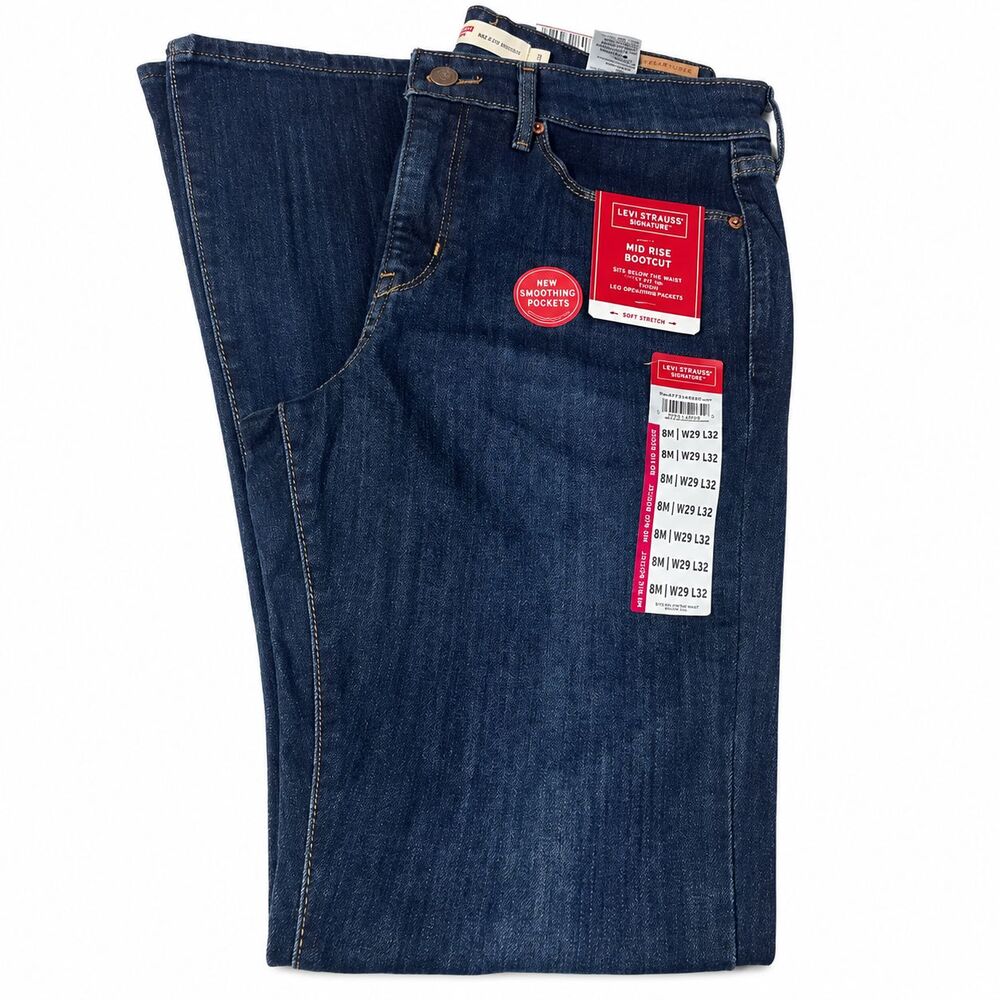 Levi Strauss Signature Women 8M W29 L32 Dark Wash Mid Rise Bootcut Jeans NWT